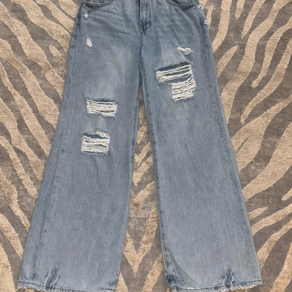 Dear John Light Blue Distressed Wide-Leg Jeans